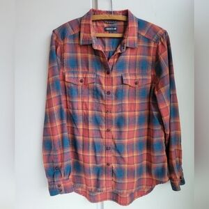 TOAD&CO Flannel Button Shirt Women Size L Long Sleeve Recycled Cotton Polyester